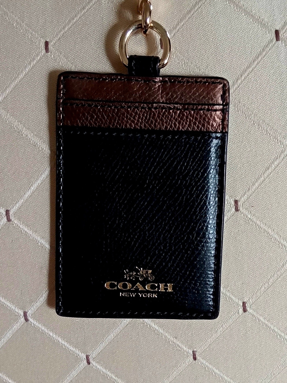 Coach Black and Brown Leather Card Holder ID Badge holder